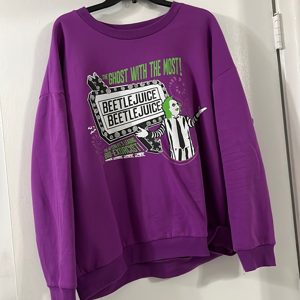 Purple BeetleJuice sweatshirt